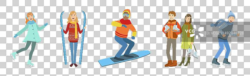 享受冬季运动的人物角色图片素材