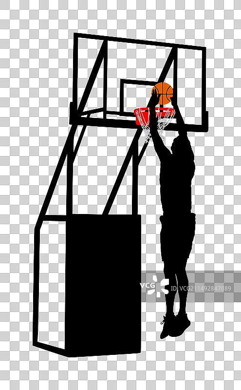 篮球运动员特技跳跃扣篮剪影图片素材