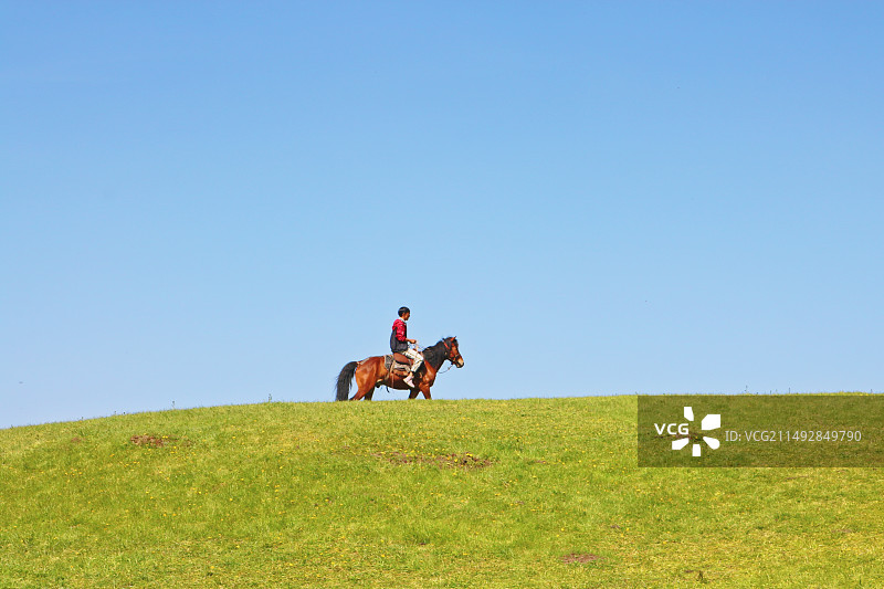 新疆草原骑马的人图片素材
