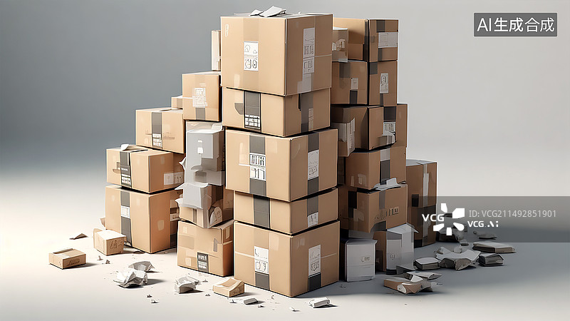 【AI数字艺术】堆积的快递箱子快递包裹物流产业化图片素材