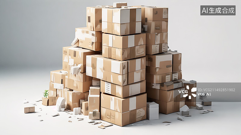 【AI数字艺术】堆积的快递箱子快递包裹物流产业化图片素材