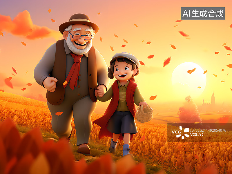 【AI数字艺术】假期爷爷带着孙女结伴出游图片素材
