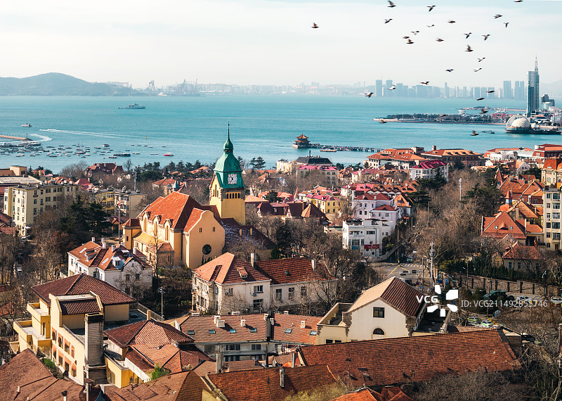 青岛德国建筑群与海滨城市风光图片素材