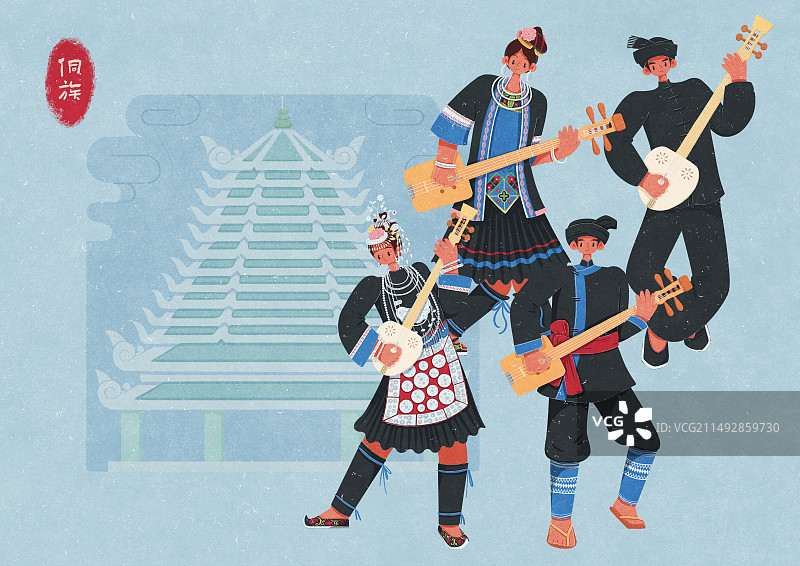 侗族弹侗族琵琶的男女图片素材