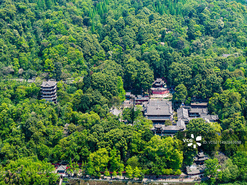 都江堰景区航拍，秦堰楼与二王庙图片素材