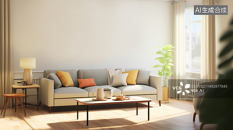 【AI数字艺术】温暖现代风格客厅图片素材