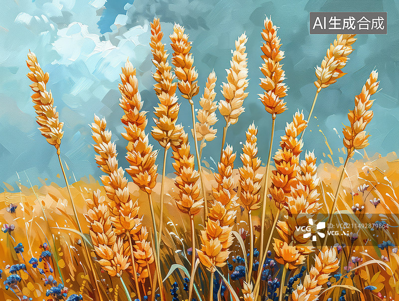【AI数字艺术】多种风格成熟的麦穗特写插画图片素材