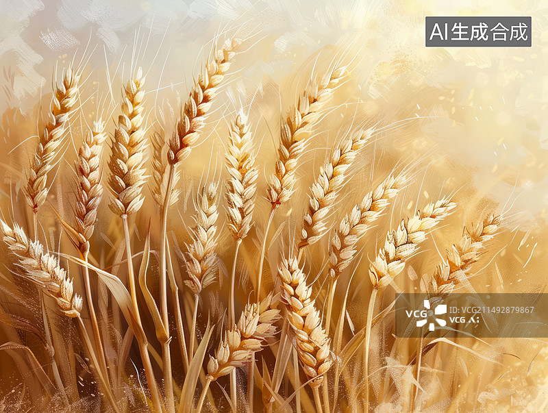 【AI数字艺术】多种风格成熟的麦穗特写插画图片素材