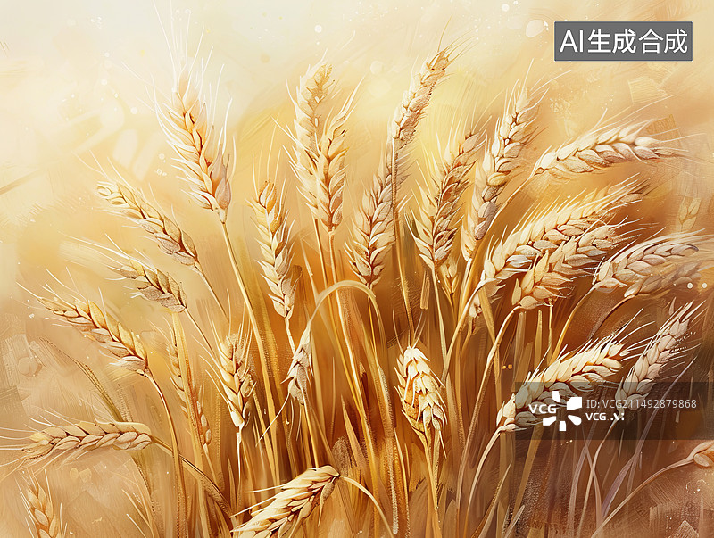 【AI数字艺术】多种风格成熟的麦穗特写插画图片素材