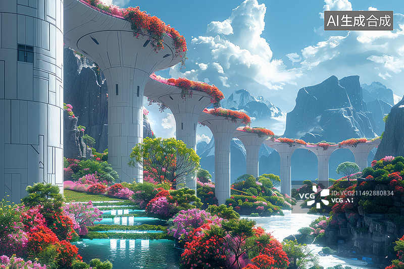 【AI数字艺术】未来城市的绿色景观图片素材