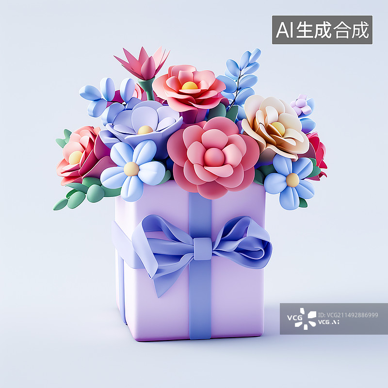 【AI数字艺术】3d节日礼物花束花朵元素图片素材
