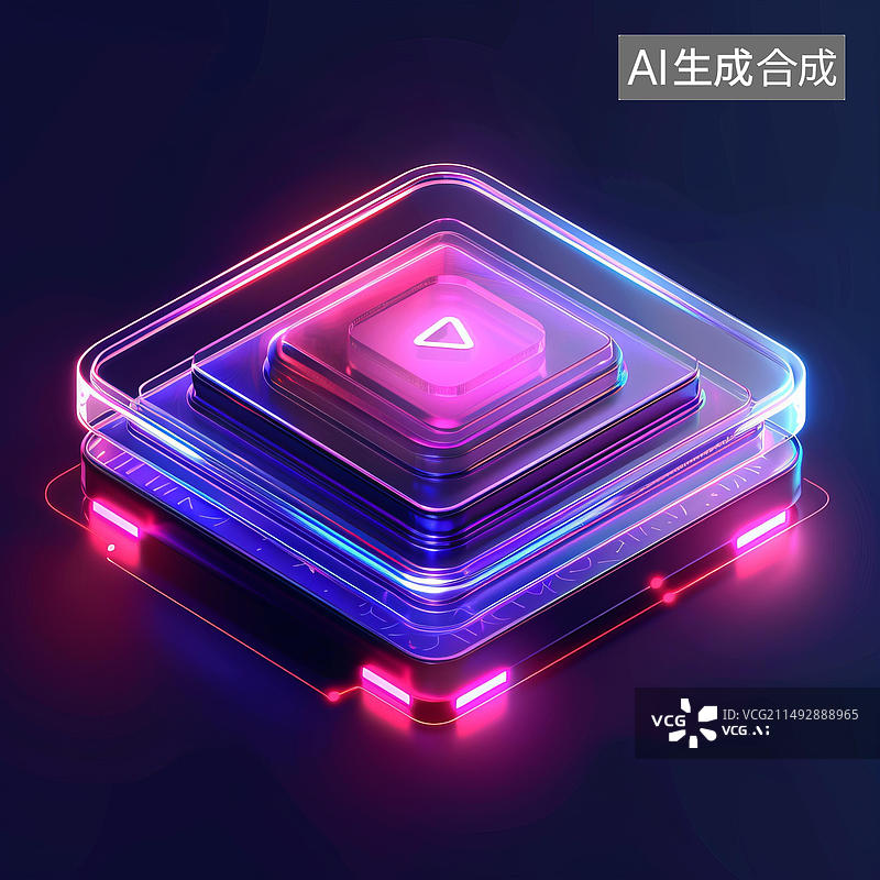 【AI数字艺术】深蓝色背景下粉红色播放按钮的插图图片素材