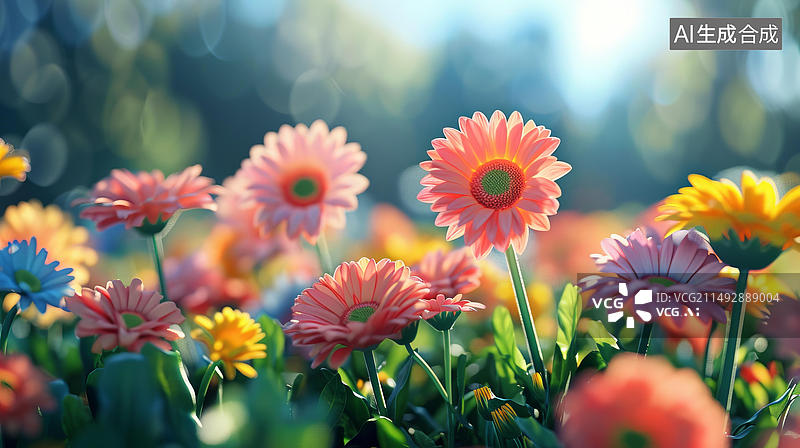 【AI数字艺术】五颜六色的雏菊花海图片素材
