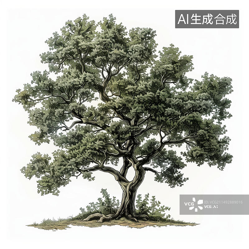 【AI数字艺术】一棵大树的插图树上长着绿色的叶子图片素材