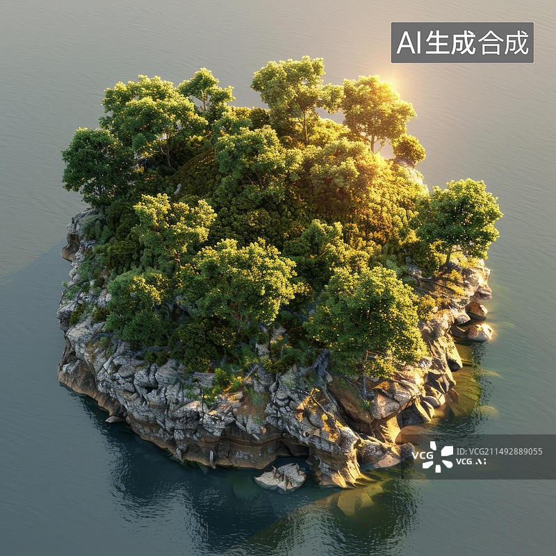 【AI数字艺术】一块被海水包围的岩石岛屿图片素材