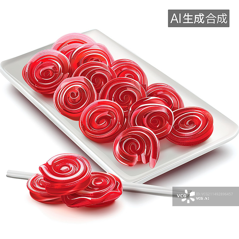 【AI数字艺术】白色背景上的红色糖果特写镜头图片素材