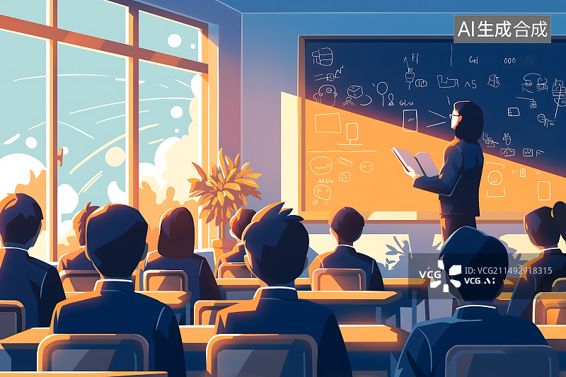 【AI数字艺术】教室里认真讲课的教师和专心听课的学生图片素材