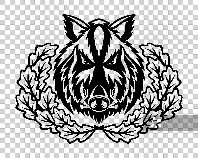 野猪与橡树叶图标图片素材