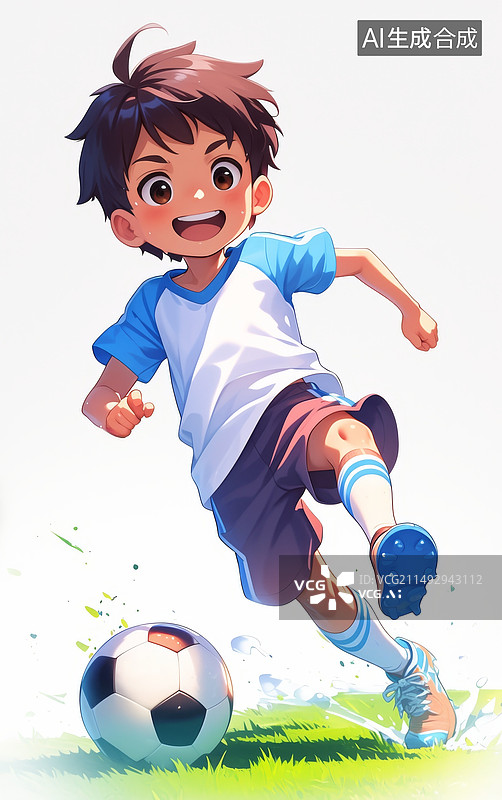 【AI数字艺术】男孩踢足球运动插画图片素材