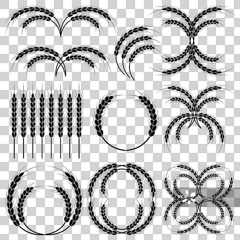 麦穗花环和谷物穗合集图片素材