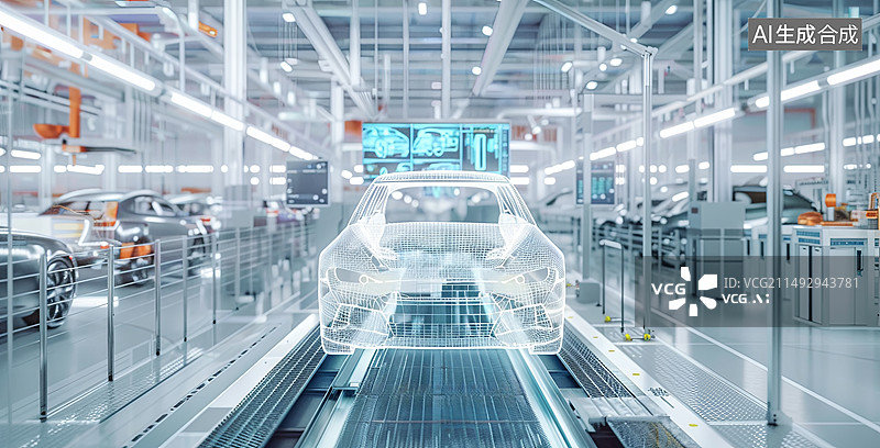 【AI数字艺术】新能源车智能制造新质生产力生产线插画图片素材