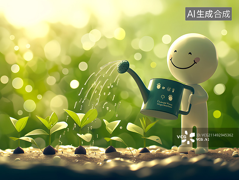 【AI数字艺术】给发芽植物浇水图片素材