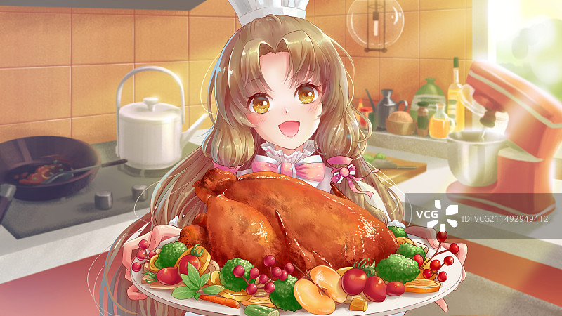感恩节火鸡女孩食品广告宣传插画图片素材