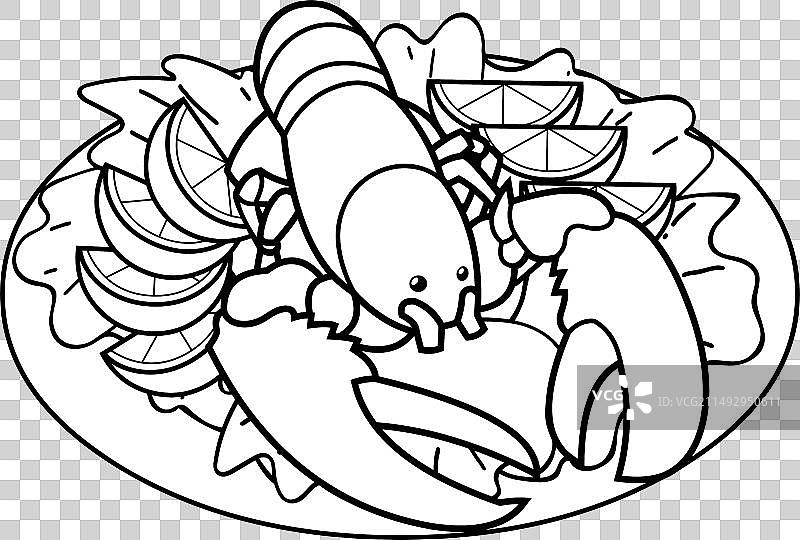 煮熟的整只龙虾卡通轮廓图片素材