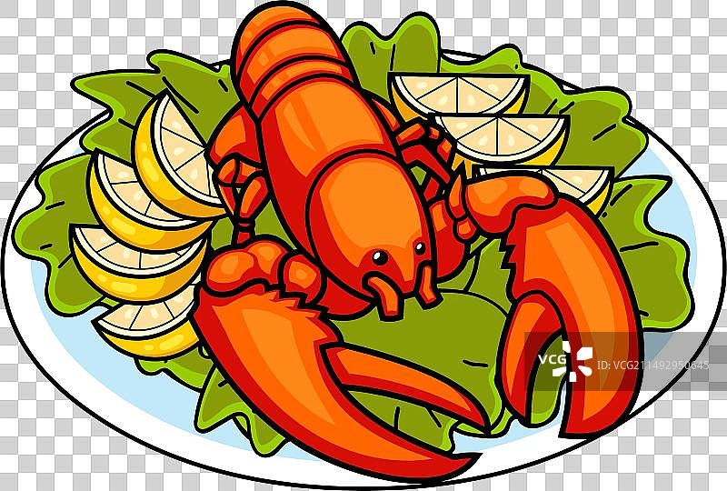 卡通红色煮熟的整只龙虾图片素材