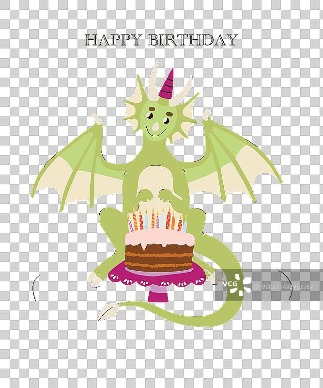 生日贺卡与绿色龙图片素材