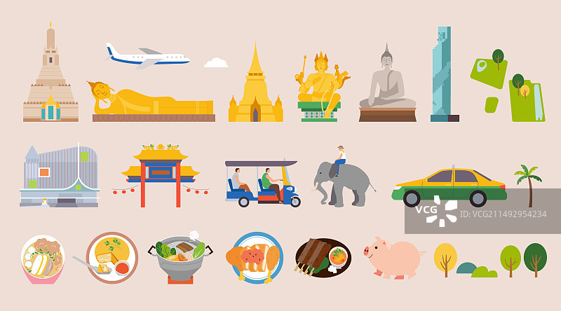 泰国旅游景点与道地美食元素集合图片素材