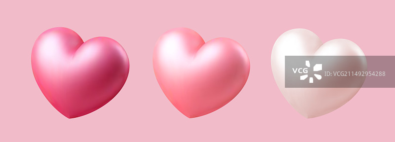 三维粉红浅粉与珍珠色爱心模型集合图片素材