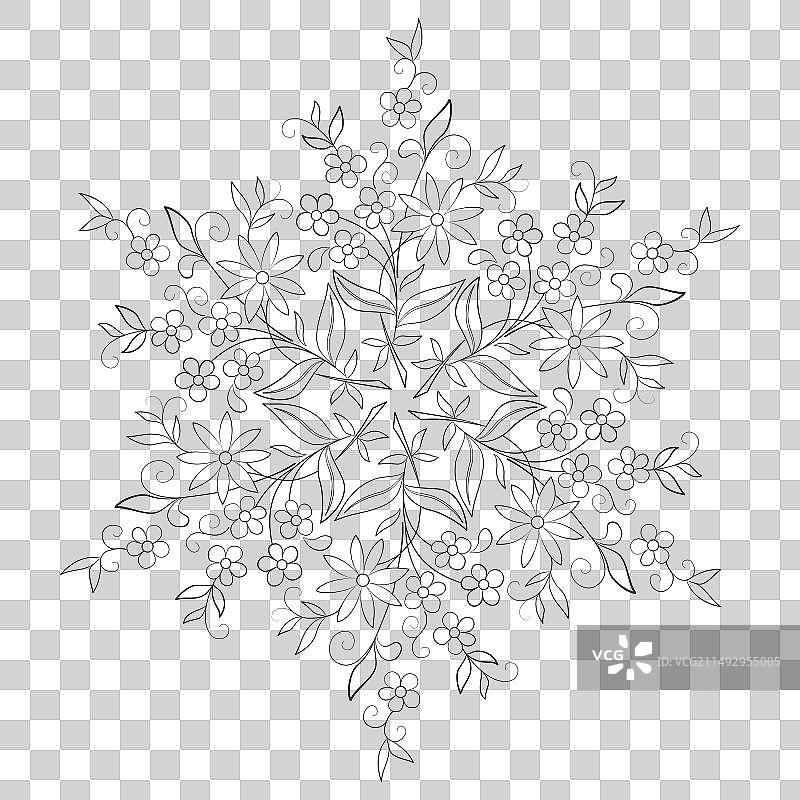 黑白圆形花卉装饰填色页图片素材