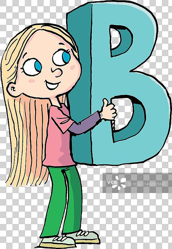 拿着大写字母B的女孩图片素材
