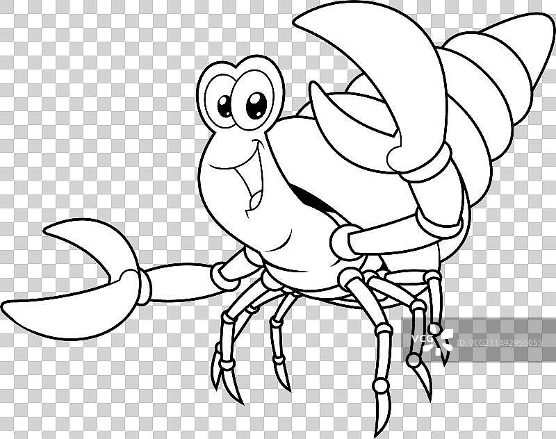 快乐的寄居蟹轮廓简笔画图片素材