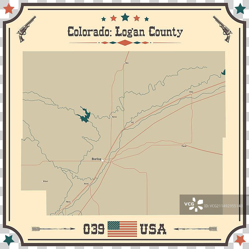 科罗拉多州洛根县的大型精确地图图片素材