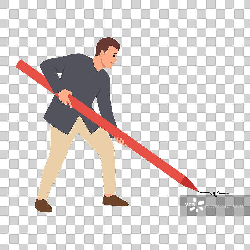 男人拿着大铅笔，作家正在签名图片素材