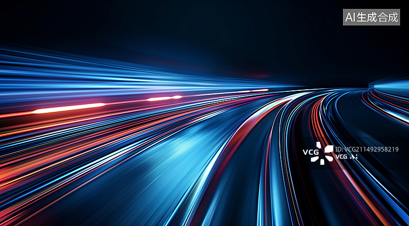 【AI数字艺术】动态光的运动线。光速闪光。在黑色背景上图片素材