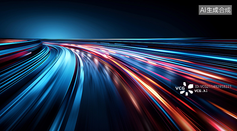 【AI数字艺术】动态光的运动线。光速闪光。在黑色背景上图片素材