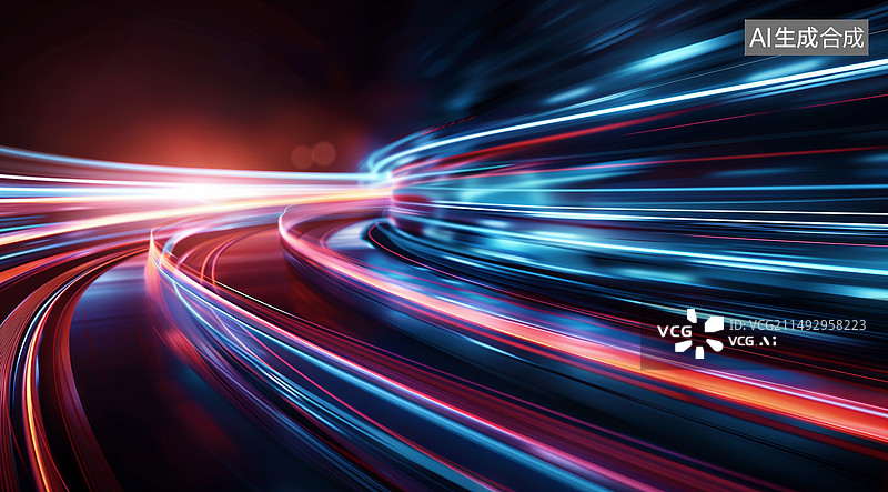 【AI数字艺术】动态光的运动线。光速闪光。在黑色背景上图片素材