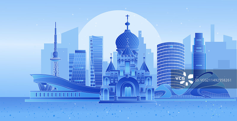 哈尔滨发光渐变科技炫酷商务地标旅游矢量城市图片素材
