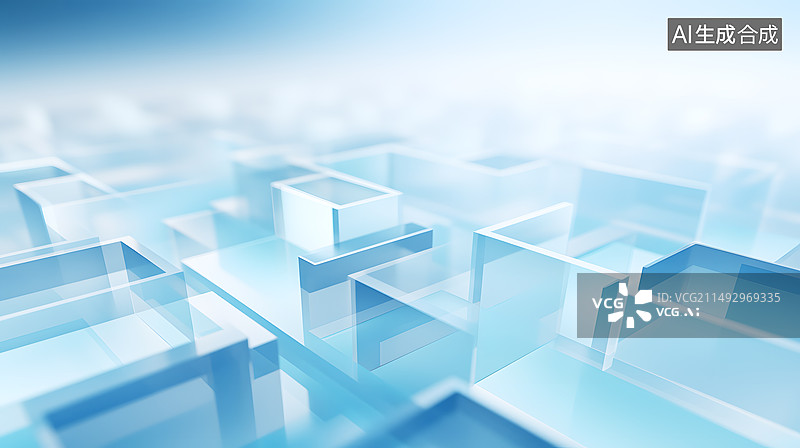 【AI数字艺术】AIGC:3D蓝色玻璃科技未来风格 背景插图插画图片素材