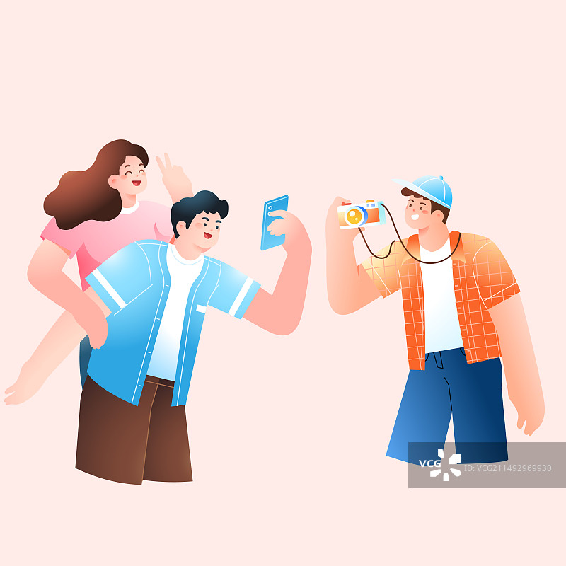 卡通夏季夏天暑期休闲娱乐旅游飞机出行消费电商学生青年出游旅行城市古建筑古镇生活自然风景渐变矢量插画图片素材