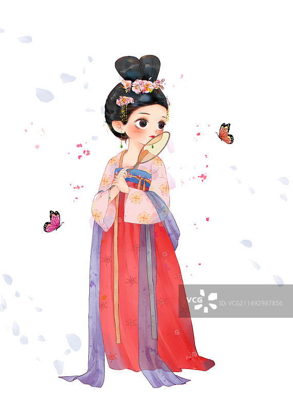 赏蝶汉服少女图片素材