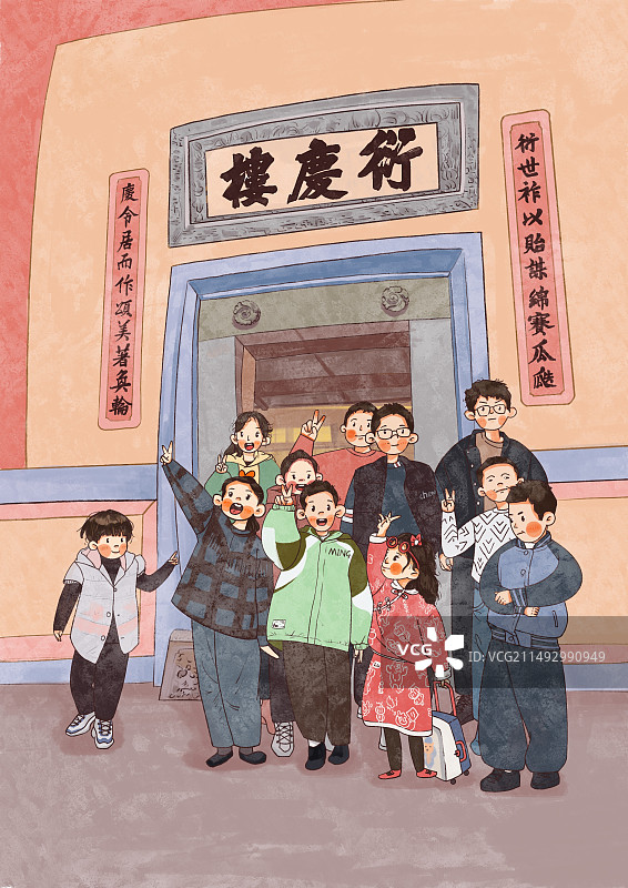 在土楼，合照图片素材