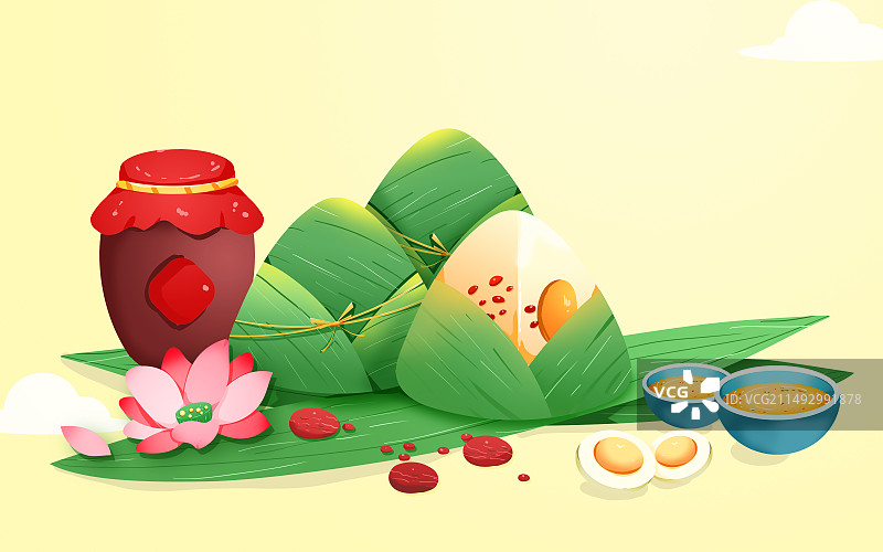 手绘简约风端午节美食粽子插画图片素材