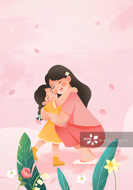 母亲节母女拥抱节日插画图片素材