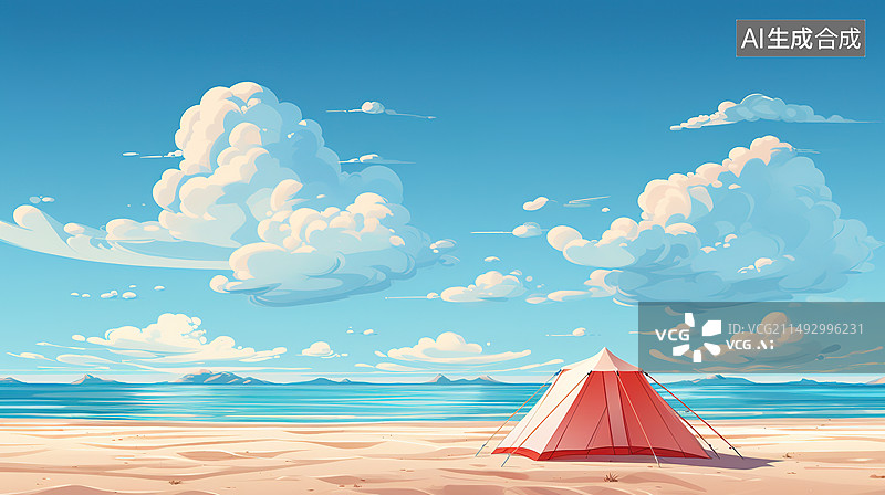 【AI数字艺术】夏天海边露营度假帐篷图片素材