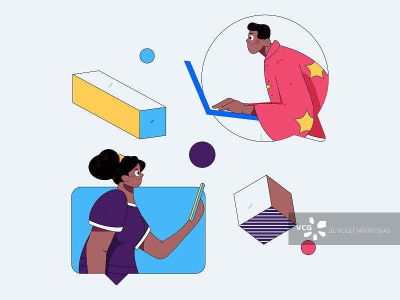 虚拟的人物社交沟通概念商业扁平矢量手绘插画图片素材
