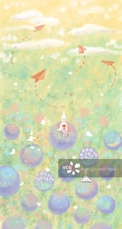 梦幻插画花园壁纸小精灵可爱卡通治愈手机壳图案图片素材